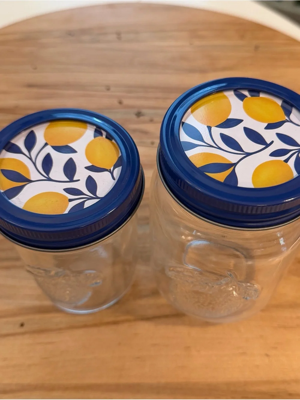 Set of (4) Lemon Embossed Standard Mouth Jars with Lemon Lids - blue & yellow